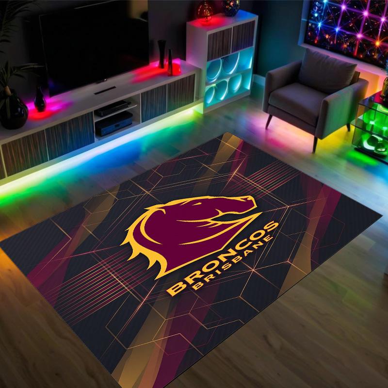 Brisbane Broncos Design Crystal Velvet Carpet Cozy Non?Slip Printed Rug For Bedroom Living Room Entrance