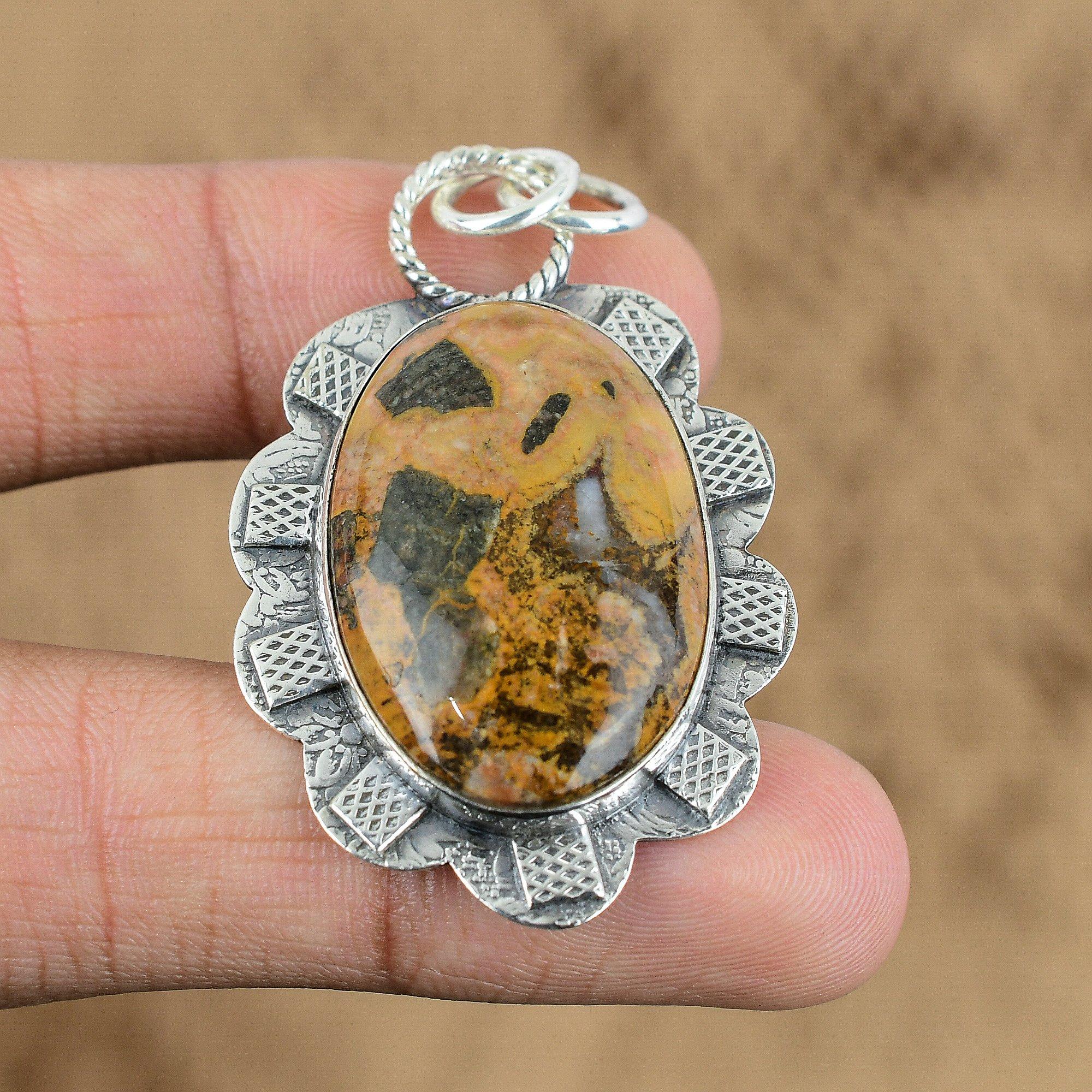

925 Sterling Silver Oval Bauxite Gemstone Engagement Anniversary Wedding Pendant