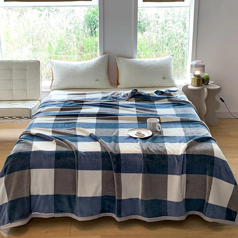 Thick Thow Blanket Geometic Style Reactive Printed Flannel Fleece Blanket for Beds Single/Queen/King Plush Plaids Sofa Plaid Bed