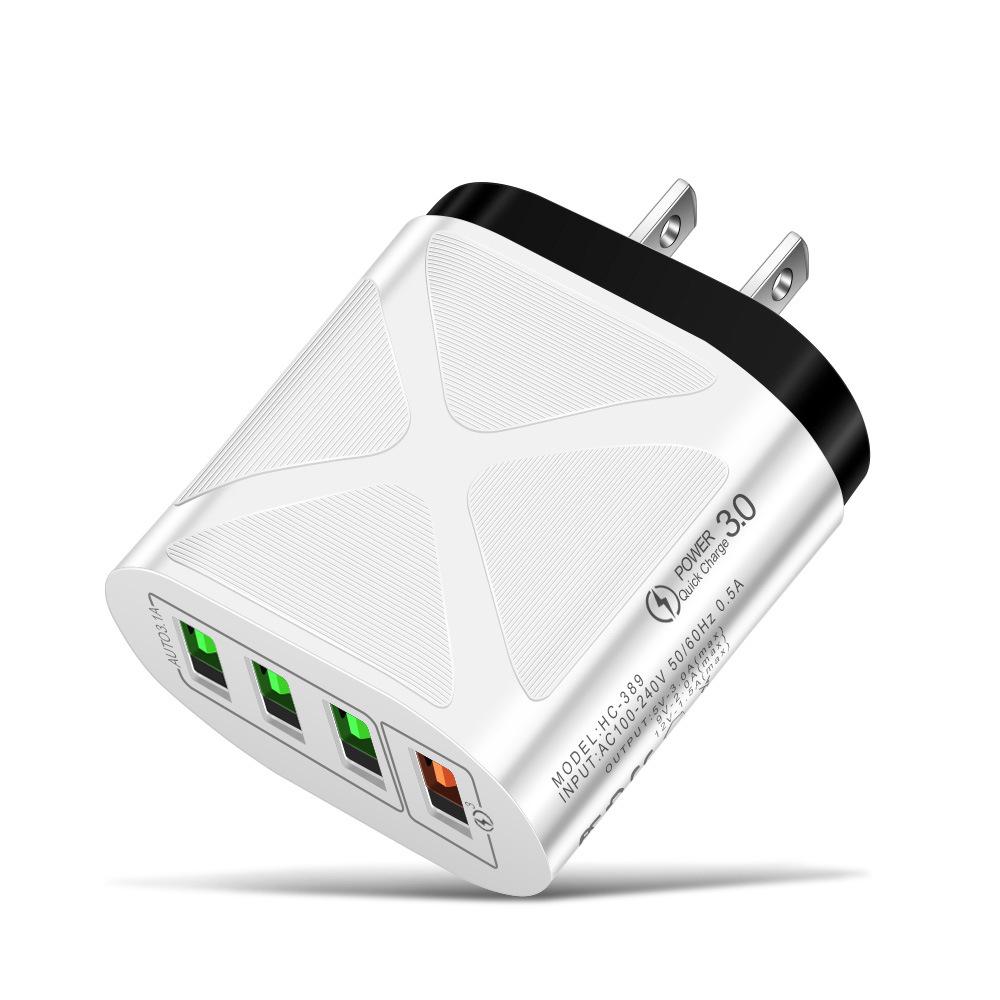 4-Port USB Fast Charger 5V/9V/12V QC3.0, European/American/British/Australian Standards, New Model