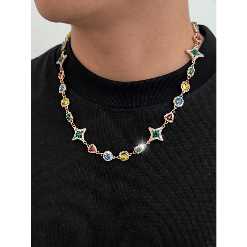 Vintage Glamour Vícebarevný Hvězdný Náhrdelník s Kamínky, Pánský Personalizovaný Choker Náhrdelník Denní Párty Outfit Doplněk Náhrdelník pro Páry Sváteční Dárek