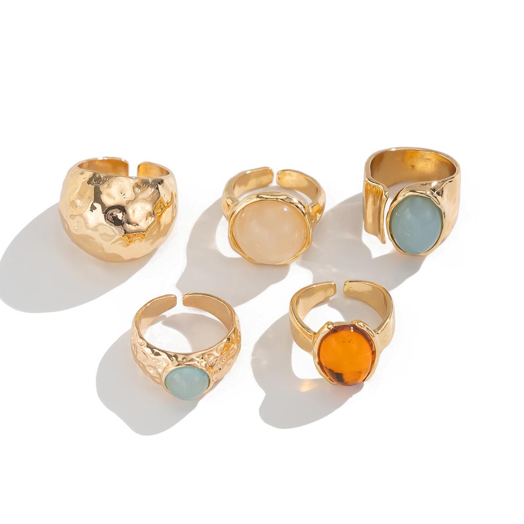 Mix and Match Stacked Gemstone Ring Set for Women, Retro Niche Percussion Open Ring Jewelry.