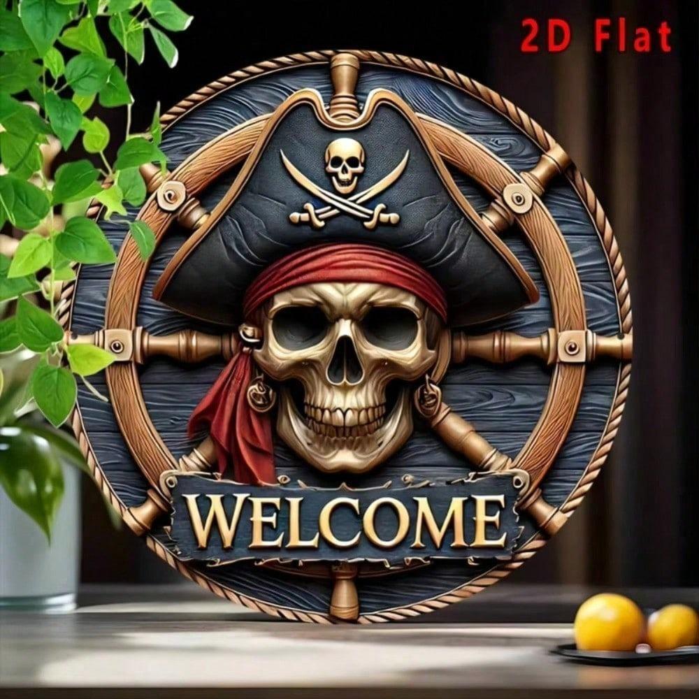 Vintage Pirate Metal Wall Art Skeleton Aluminum Sign Home Decor