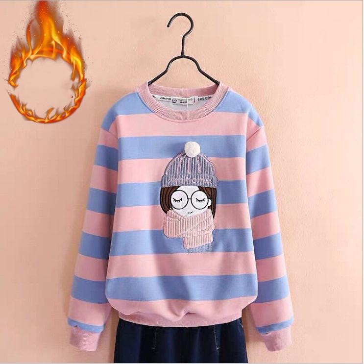 

Детский зимний утолщенный теплый топ в полоску с круглым вырезом и длинным рукавом 110