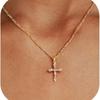 Cross Necklace for Women Girls, 14K Gold Plated Trendy Shinning Zircon Crystal Pendant Dainty Cross Charm Simple Cute Jewery