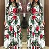 Women Sexy Long Sleeve Floral Print Waist Tight Large Swing Full-length Dress