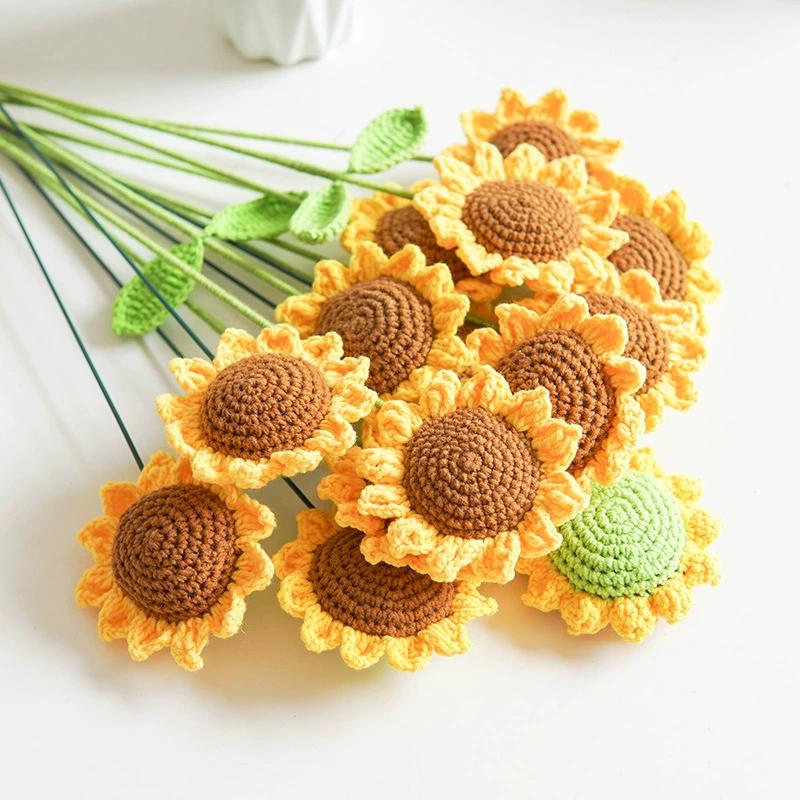 6Pcs Handmade Crochet Sunflower, Handmade Knitted Flowers, Artificial Woven SunFlowers Best For Teacher's Day, Graduation Gfit