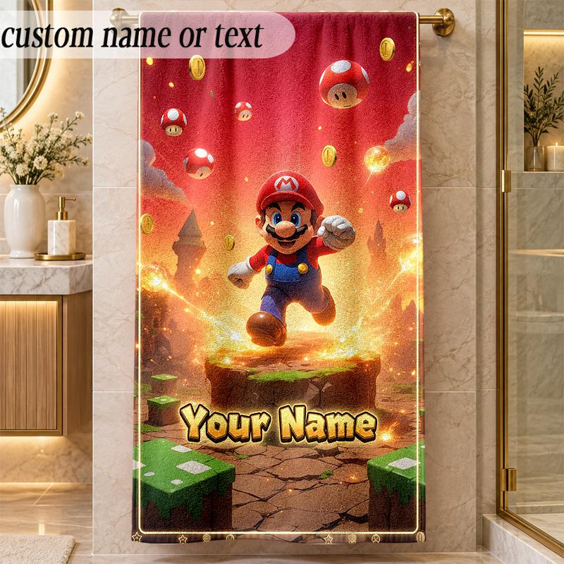 Beach TowelSuper Mario Custom Name Text Personalized Soft Towel for Beach Pool Indoor Home Decor Gift
