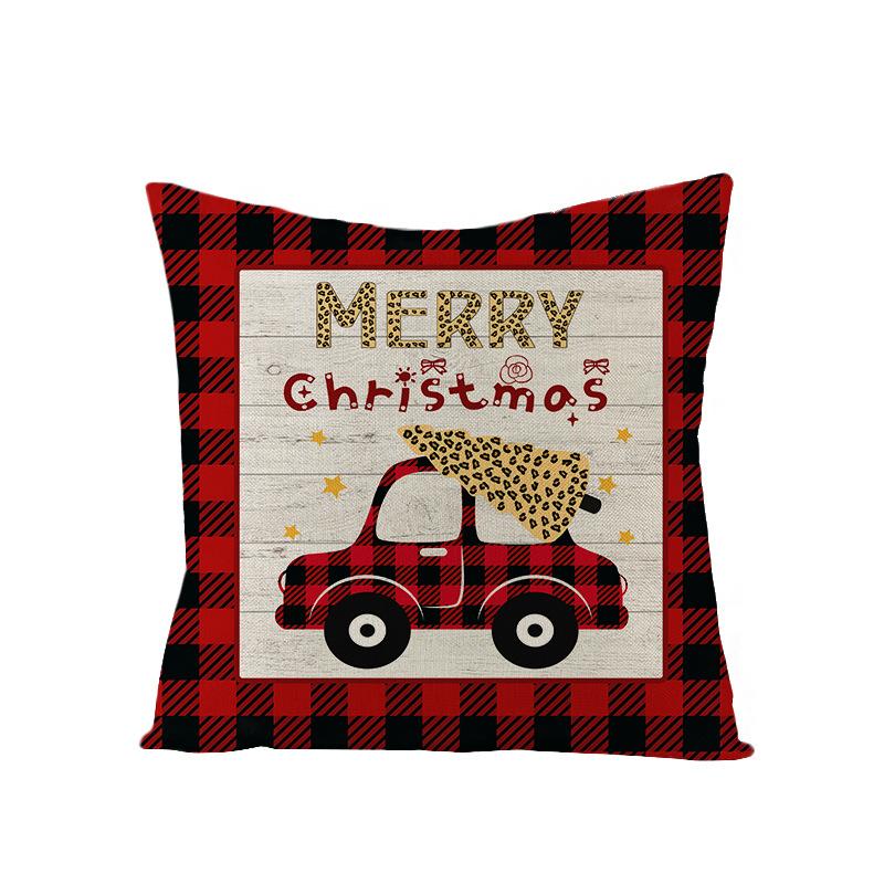 Christmas Pillow Case Red and Black Plaid Christmas Tree Snowflake Polyester Series Printed Sofa Cushion