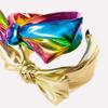 Shiny Holographic Wide Top Knot Hair Hoop Iridescent Rainbow Foil Hair Accessory  For Women
