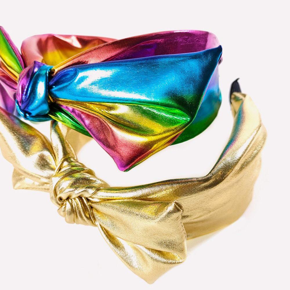 Shiny Holographic Wide Top Knot Hair Hoop Iridescent Rainbow Foil Hair Accessory  For Women