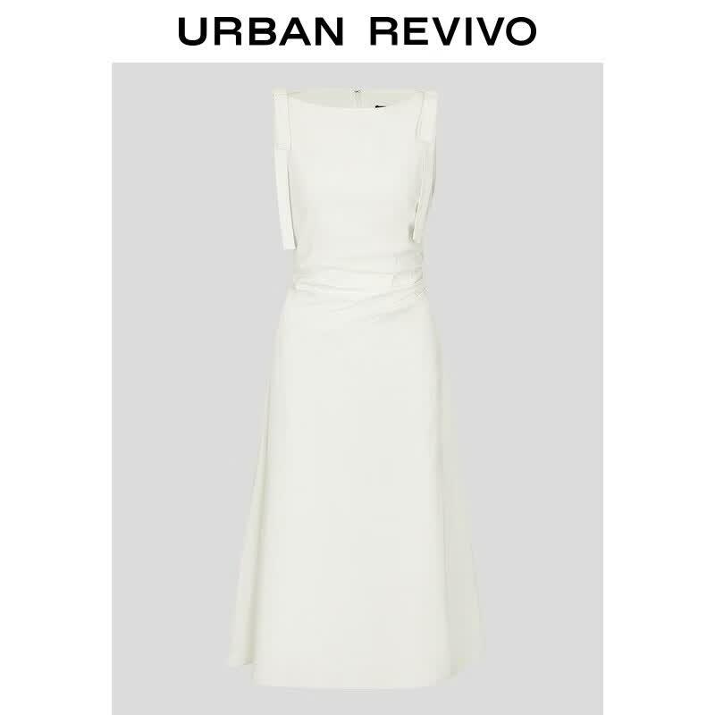 UR 2026 Autumn Bowknot Pleated Waist Dress S грязно-белый