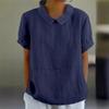 Women Summer Short Sleeve Blouse Solid Color Cotton Linen Lapel Pullover Shirt Female Comfortable Casual Simple Style Tops