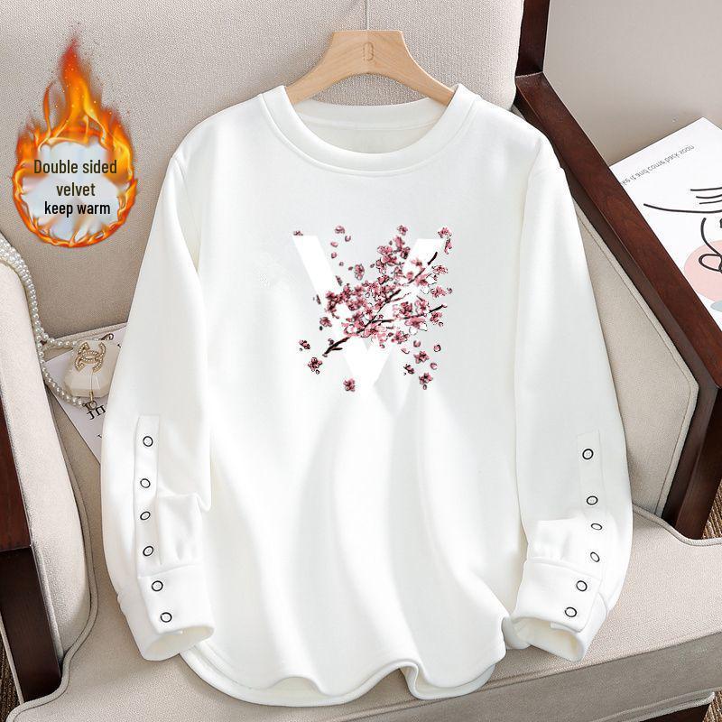 

Plus-Size Thick White Fleece-Lined Long-Sleeve T-Shirt - Loose, Stylish Base Layer for Autumn & Winter 4XL [150-168 lbs]