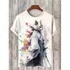 3D Printed 2025 New Men's T-shirt Cartoon Warrior Cat Art Short Sleeved Round Neck T-shirt Casual Street Top