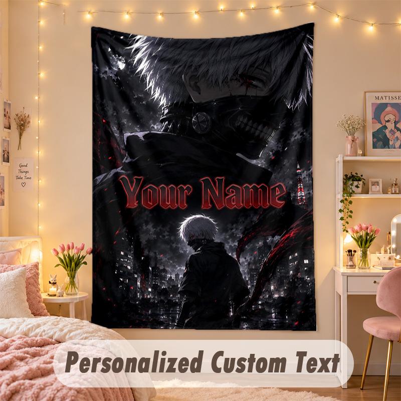 Custom Personalized Tapestry,Tokyo Ghoul Print Custom Name Text Wall Art Hanging for Bedroom