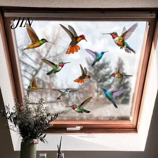 Bird Strike Deterrent Hummingbird Window Clings, Protection Decals, Removable PVC Anti-Collision Static Stickers Safe Cling for Glass Doors