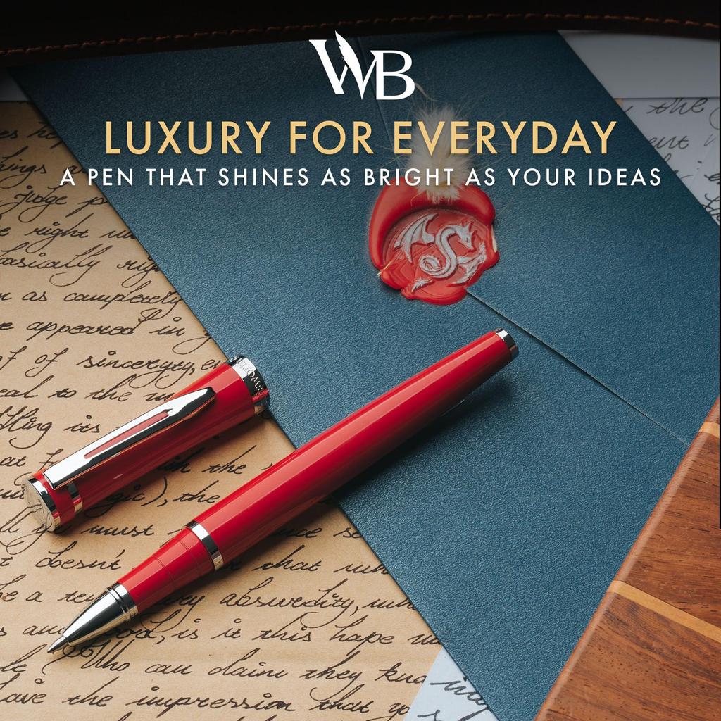 Wordsworth Black Rollerball Pen Luxury Pen Chrome Red Refillable Refillable Gift for Men and Professional Nice and Fancy Pen for Work & - - Finish,