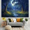 2D Fantasy Firefly Photography Background, Dreamy Night Forest with Glowing Lights and Winding Stream Backdrop