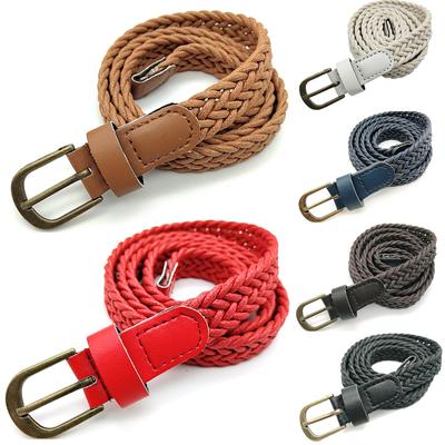Ladies Universal All-match Waist Belts Solid Color Leather Stretch Woven Thin Belt