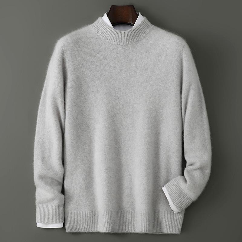Men s Pure Wool Half-High Neck Pullover Sweater - Autumn/Winter, Solid Color, Loose Fit S