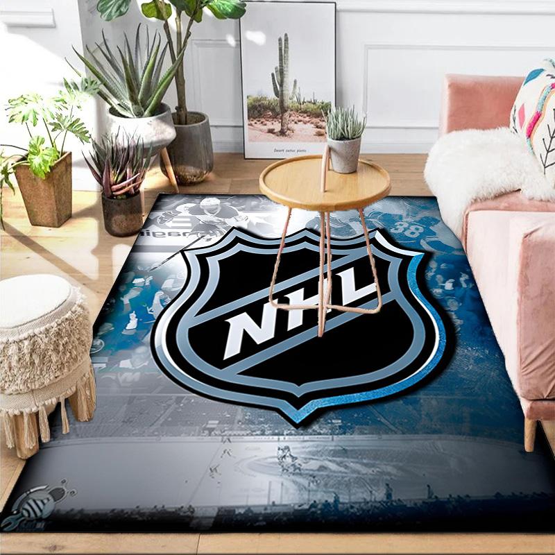 Tappeto Area Rug con Emblema Lega Hockey NHL Adatto per Interni ed Esterni, Tappeti per Cucine, Case, Uffici, Soggiorni, Arredamento Casa, Regalo di Natale