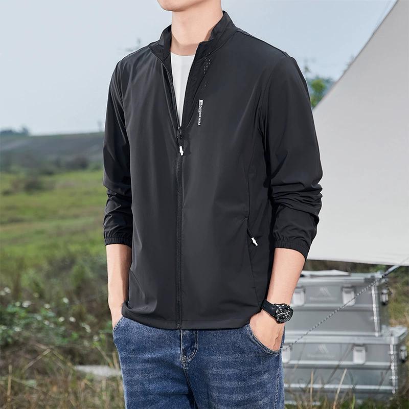 Summer Men's Thin Stand-up Collar Sunscreen Clothes Large Size Jacket Fishing Ice Silk Skin Clothing UV Protection