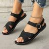 20252025 summer foreign trade new large size flat leopard print hollow buckle retro sandals
