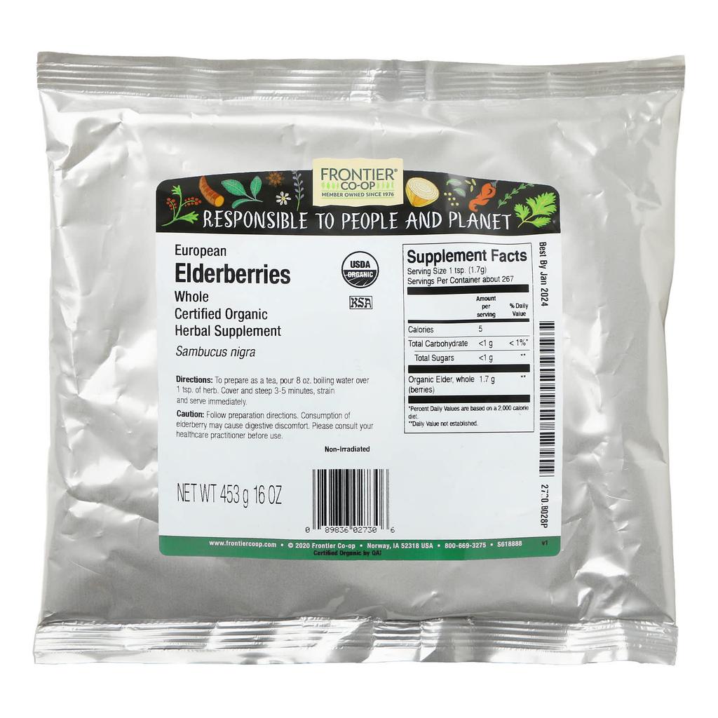 Frontier Co-op, Organic Natural European Elderberry, 16 Oz (453 G)