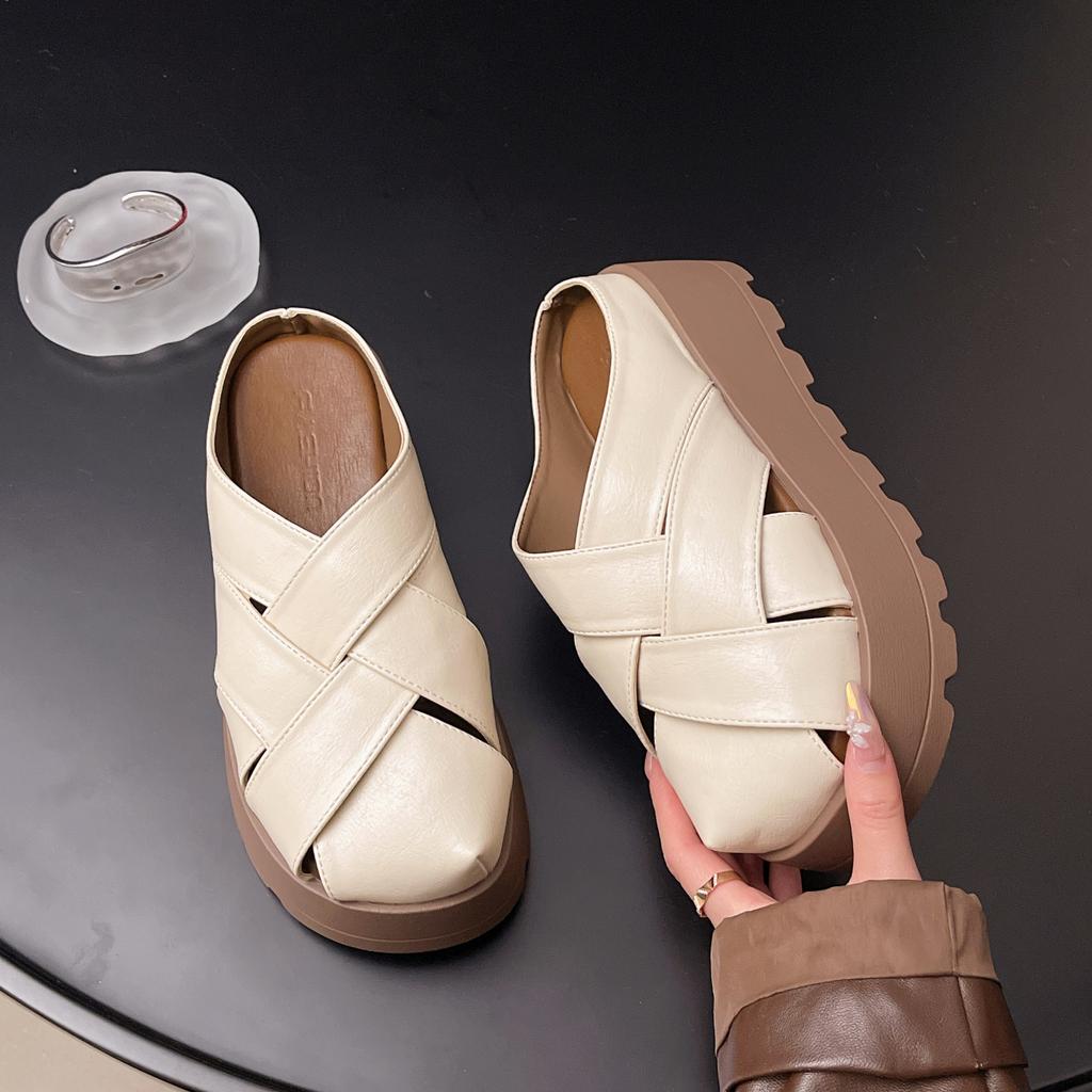 Mules d'été pour femmes Pantoufles à plateforme décontractées confortables Sandales de marche confortables à plateforme haute Sliders ouverts à l'arrière