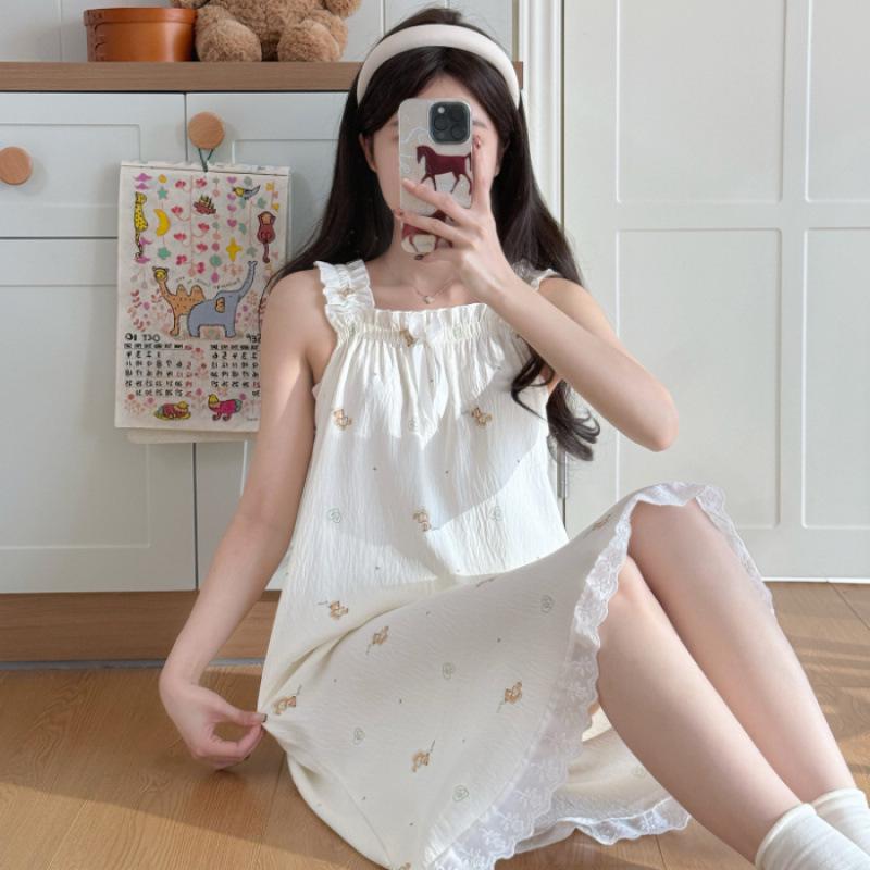 Women s Lace Camisole Nightgown - Cloud Cotton, Breathable, Sweet & Fresh Style Medium