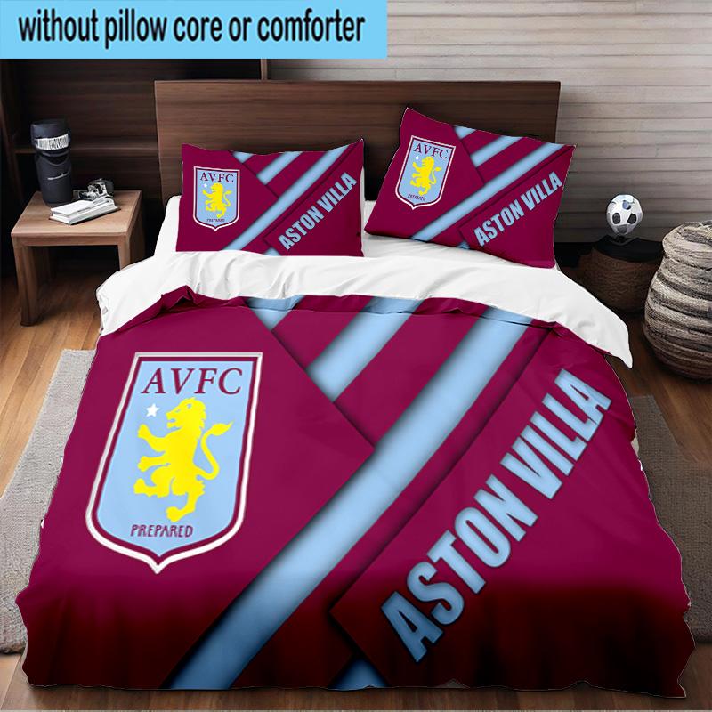 Aston Villa Crest Design 3PCS Print Bedding Set, Includes A Duvet Cover and Two Pillowcases for Bedroom, Dormitory, Suitable for All Seasons