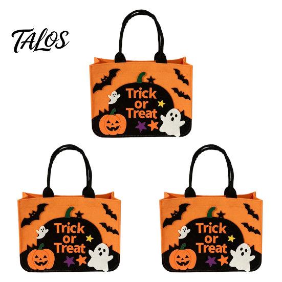 Trick Or Treat Candy Holder Halloween or Bag, Felt Goodie Bag with Pumpkin Ghost Patches, Child-friendly Large Tote for Kids, Party Favor, Haunted