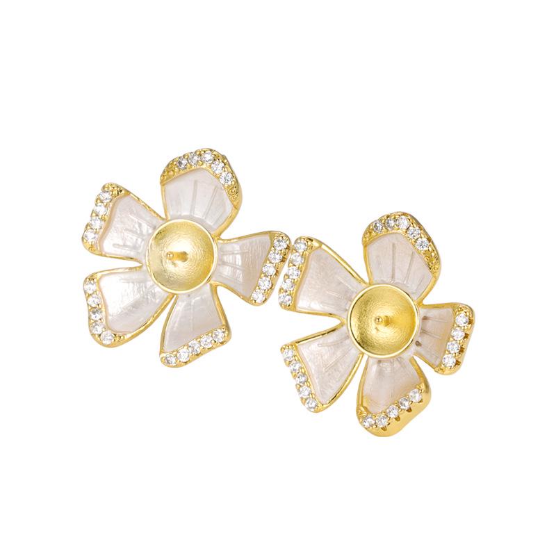 Korean-Style Pearl Stud Earrings, Oil Drop Begonia Flower, Gold-Plated Copper, Fashionably Versatile