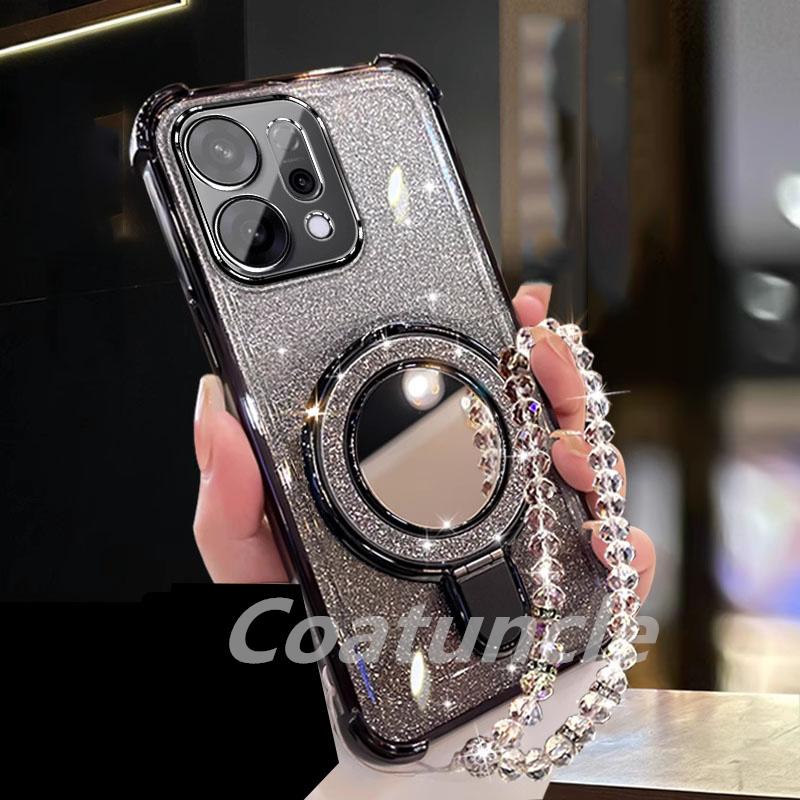 

Для Xiaomi 15T Pro Xiomi 17 pro max Xiaomi17 13T 14T 15 Ultra Чехол Блестящий Зеркальный Магнитный Держатель для Телефона Браслет Крышка Xiaomi 15T Pro чёрный