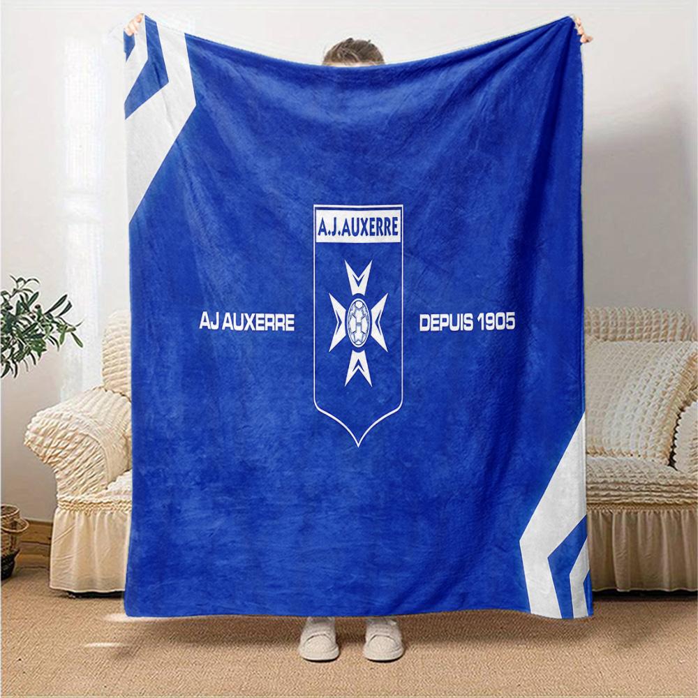 Aj Auxerre Football Club Flannel Blanket, Soft Polyester, Modern Design, All-Season for Camping, Travel, Gifts for holidays or birthdays