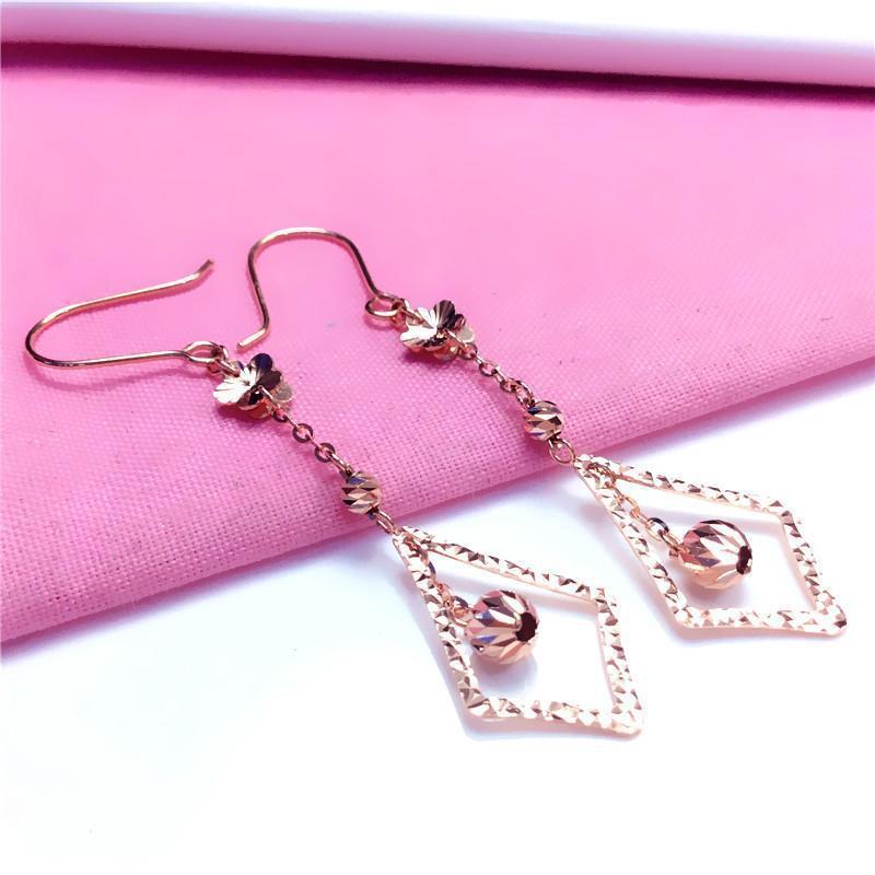 Exquisite Russian Purple Gold Hollow Water Drop Earrings Plated With Rose Gold Round Beads Flower Long Earrings Jewelry Women