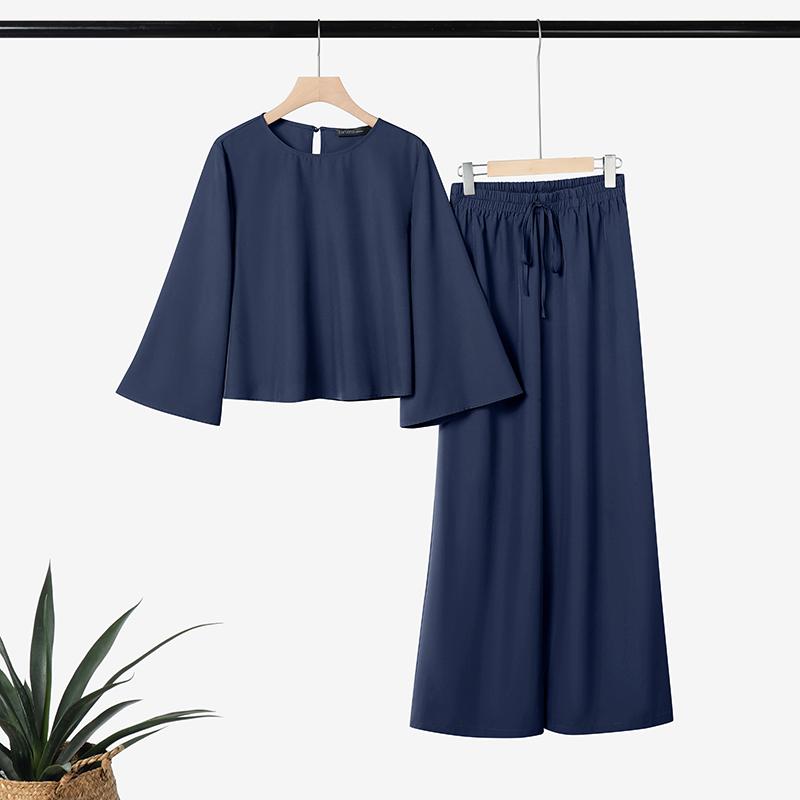 ZANZEA Women 3/4 Sleeve Blouse and Pants Casual Two Piece Suit Sets