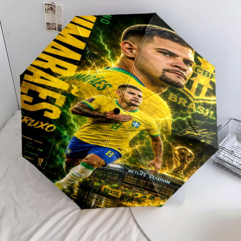 1 PC Automatic Folding Umbrella - Brazil National Football Team Pattern, Portable & Foldable Design with 8 Ribs, Christmas Birthday Gifts