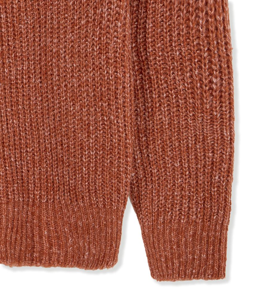 Nodu Adn Heathered Hacci Round Neck Semi-Oversized Long Sleeve Knit Cardigan [Orange]