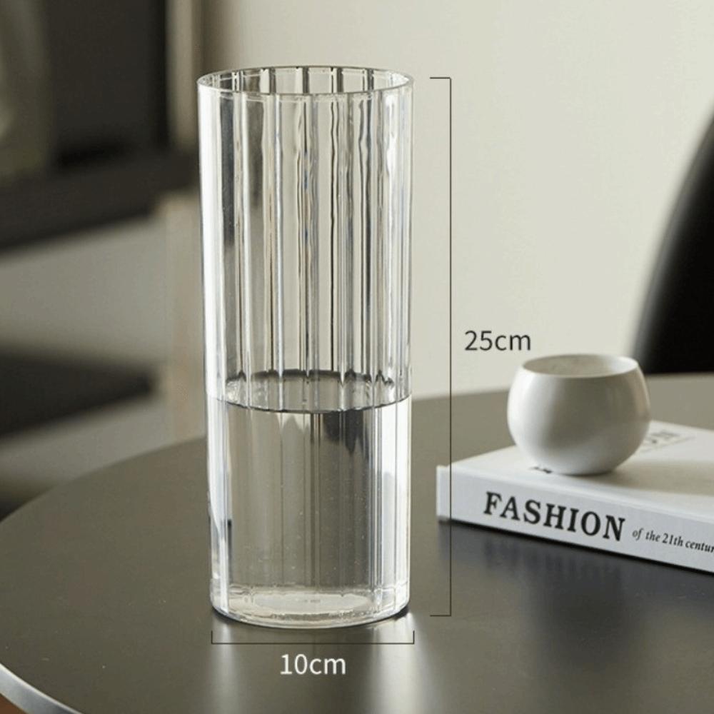 Ribbed Design Clear Flower Vase Large Size Unbreakable Plastic Flower Wake Up Vase Transparent Acrylic Cylinder Shape