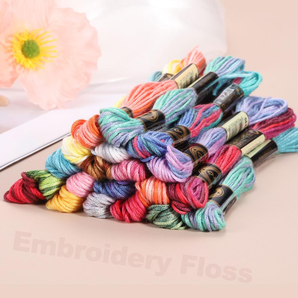 6 Skeins Embroidery Floss, Gradient Colors Polyester Embroidery Threads Bracelets String for Cross-Stitch Hand Embroidery