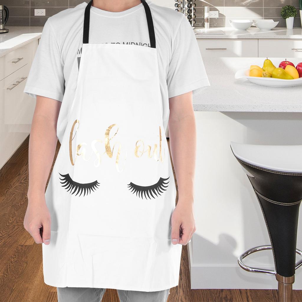 Eyelashes Gold Blocking Cooking Baking Apron for Home Kitchen Cafes White