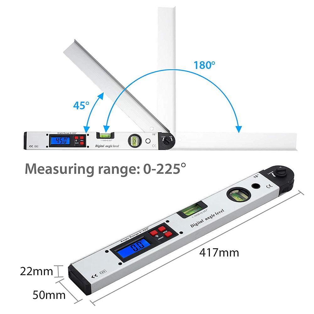 400mm/16inch  0-225 Degree Protractor Spirit Level Digital Angle Finder Gauge Meter Angle Finder With Level Bubble