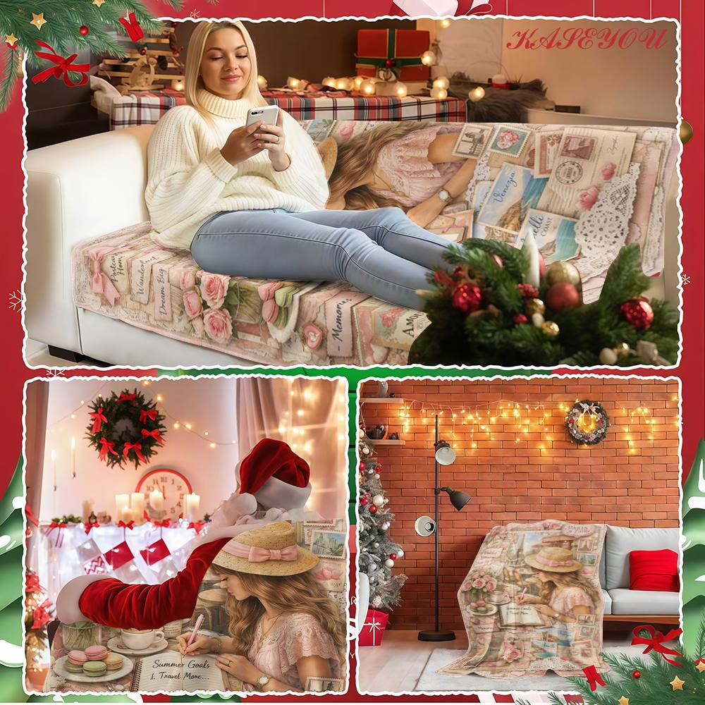 Sky Blue Floral Print Super Soft Machine Washable Extra Warm Fuzzy Throw Blanket Breathable For Cool Summer Comfortable Nights