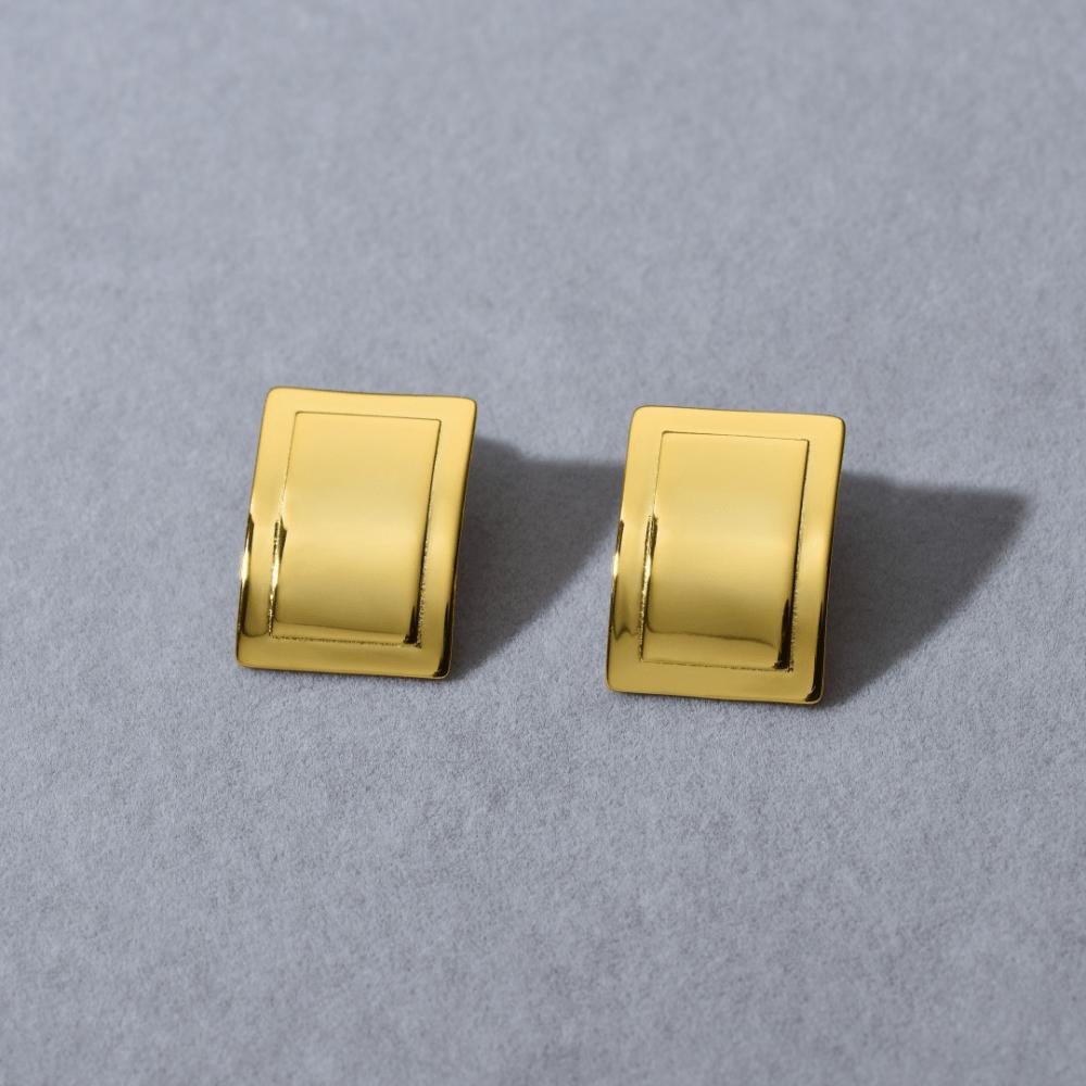 European and American return-shaped rectangular mirror polished stud earrings simple and versatile gold silver commuter earrings