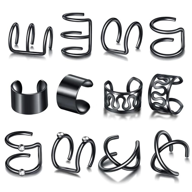 12Pc Stainelss Steel Clip On Ear Cuff Earrings Fake Cartilage Earrings Lot Non Piercing Clip On Earrings Set Earrings For Women