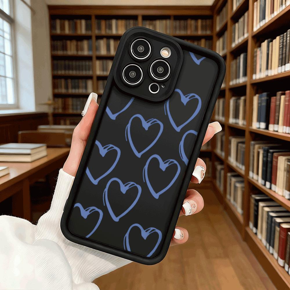 Blue Hand Drawn Heart Pattern Soft TPU Shockproof Case For Xiaomi Redmi Note 15 14 13 12 11 Pro Anti-Fall Protective Back Cover