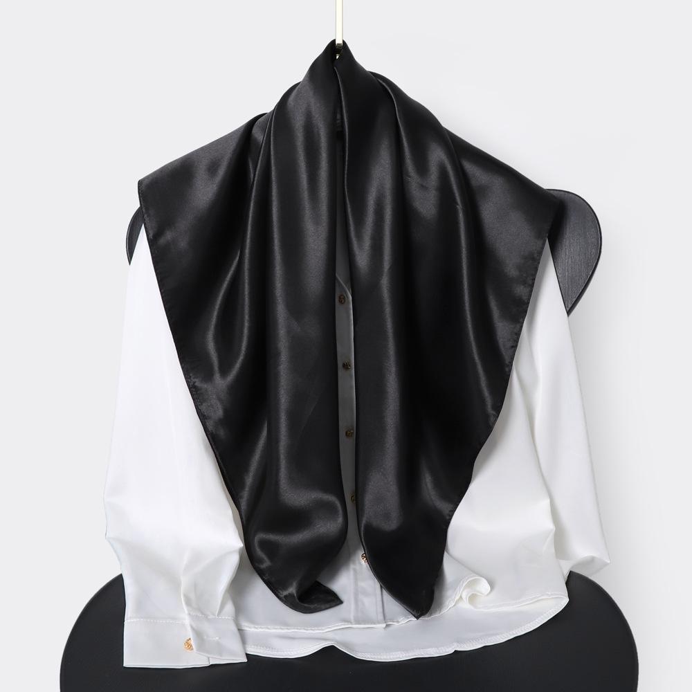 

Классический однотонный шелковый шарф, женская модная шаль с баской, имитация шелкового шарфа, тюрбан, квадратный шарф 90 см 90x90cm