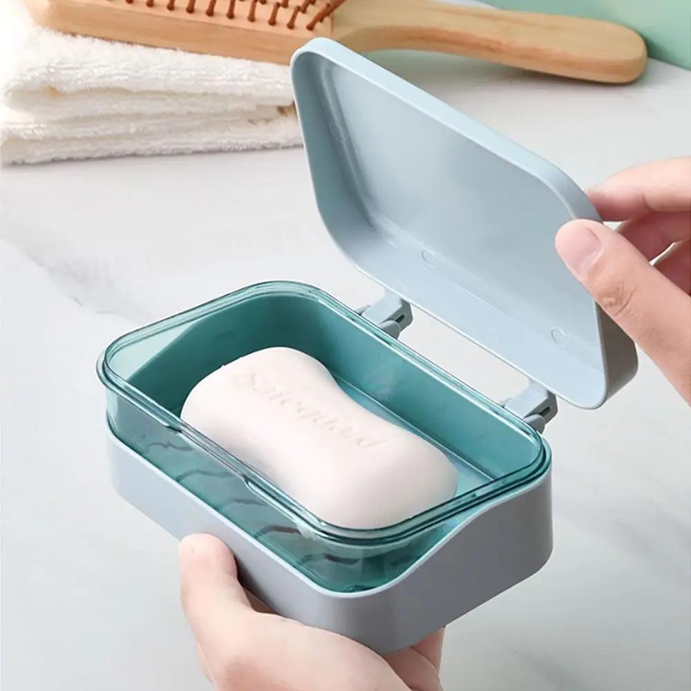 Case Simple Transparent Flap Drainage Box Bathroom Toilet Waterproof Soap Box Dormitory Travel Large Soap Dish Kawaii Bathroom